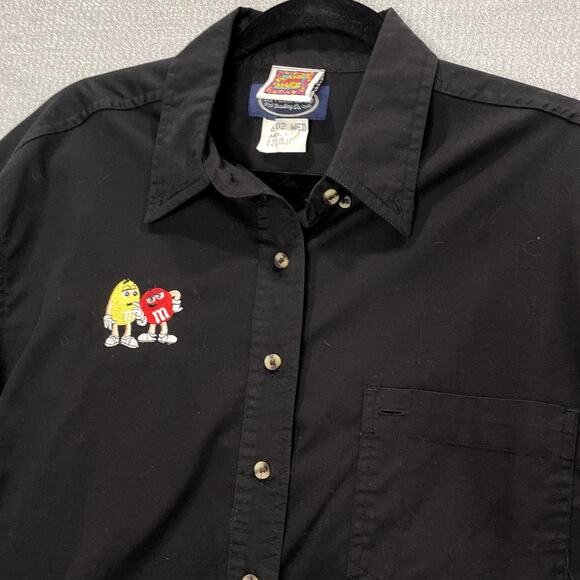 Planet Mars M&M Size M Shirt Button Up Long Sleeve Embroidered Candy Black - Picture 5 of 10